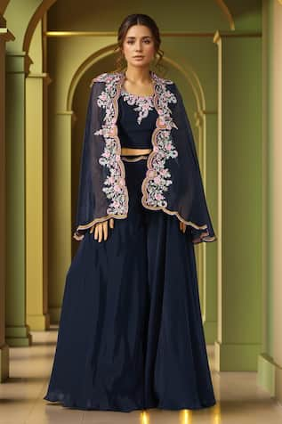 Samyukta Singhania Hand Embroidered Waist Flared Pant Set With Cape 