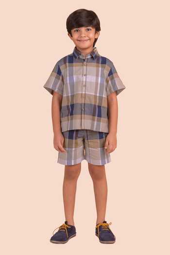 Partykles Multi Color Dupplin Checkered Shirt & Shorts 