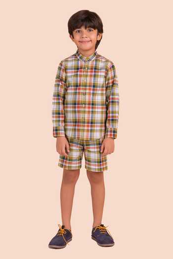Partykles Multi Color Checkered Shirt & Shorts Set 