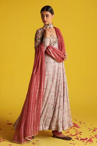 Studio Bagechaa Mahi Abstract Print & Embroidered Anarkali Set 