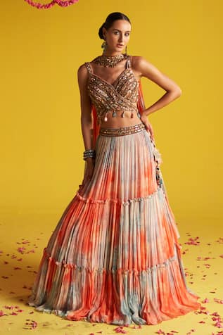 Studio Bagechaa Shagun Abstract Print Tiered Lehenga Set 