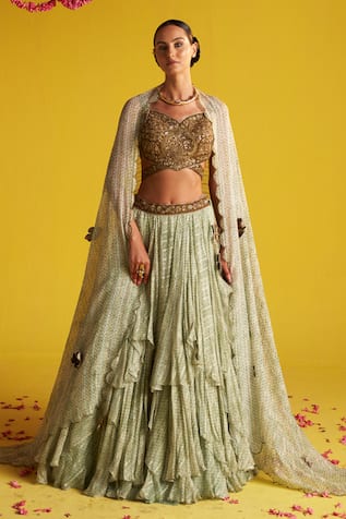 Studio Bagechaa Sana Polka Print Ruffled Lehenga Set 