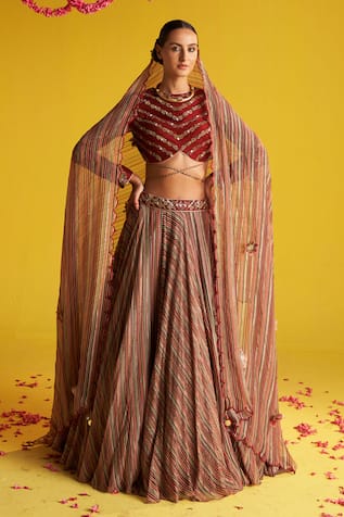 Studio Bagechaa Ahana Carnival Striped Lehenga Set 