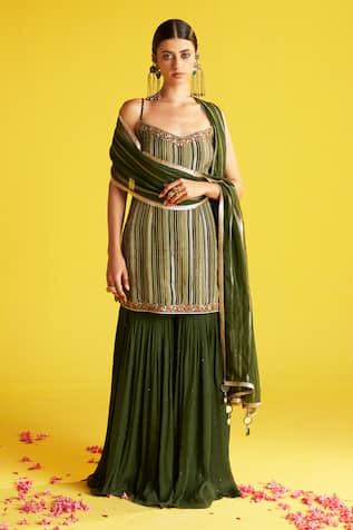 Studio Bagechaa Reema Multi Striped Print & Embroidered Kurta Sharara Set 