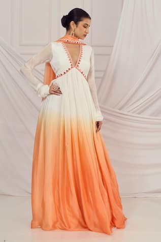 Harshita Singhvi Mirror Embroidered Ombre Anarkali With Dupatta 