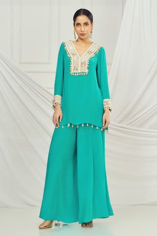 Harshita Singhvi Bead Embroidered Kurta With Palazzo 