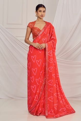 Harshita Singhvi Heart Print Saree With Sequin Embroidered Blouse 