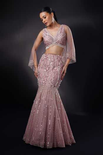 Ronak And Shruti Sequin Embroidered Cape Fishcut Lehenga Set 