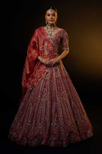 Ronak And Shruti Zardozi Embroidered Red Bridal Lehenga Set 