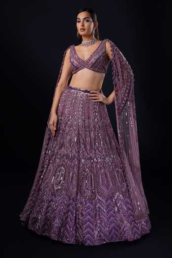 Ronak And Shruti Swarovski Embroidered Cape Lehenga Set 