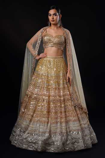 Ronak And Shruti Ombre Crystal Bead Embroidered Lehenga Set 