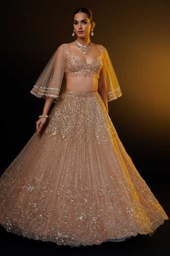 Ronak And Shruti Floral Embroidered Lehenga Set With Cape 