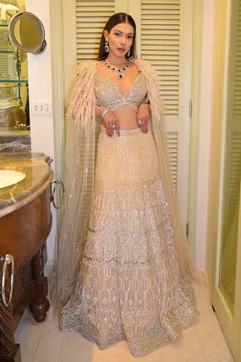 Ronak And Shruti Geometric Crystal Embroidered Lehenga Set 