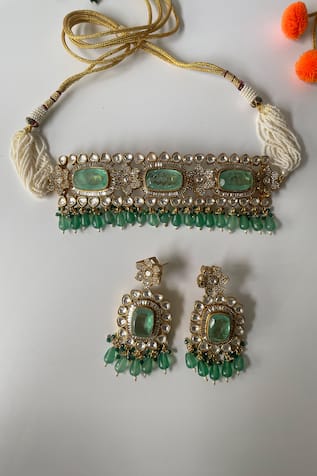 Gold Plated Kundan Stone Necklace Set 