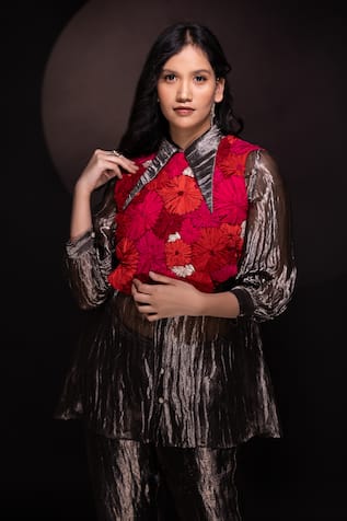 Chambray & CO. Floral Embroidered Jacket Pant Set 