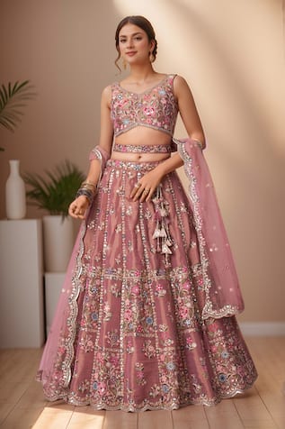 Samyukta Singhania Floral Sequin Embroidered Geometric Pattern Lehenga Set 