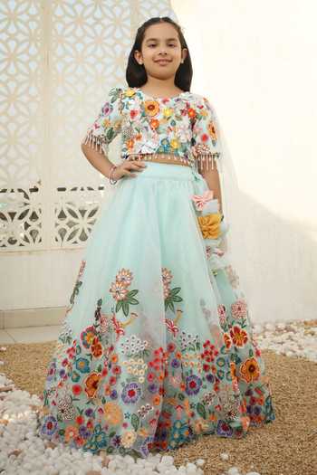 FAYON KIDS 3D Floral Embroidered Lehenga Set 