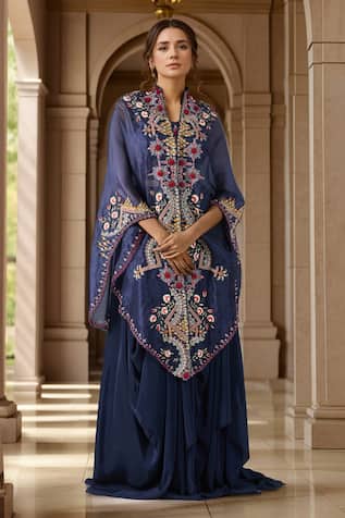 Samyukta Singhania Floral Embroidered Cape Skirt Set 