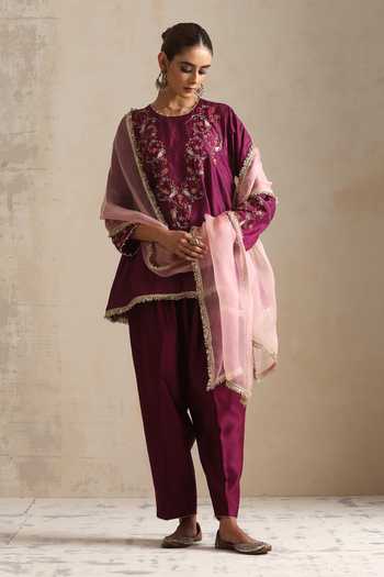 Shikha Mehta Aubergine Blossom Embroidered Kurta Set 