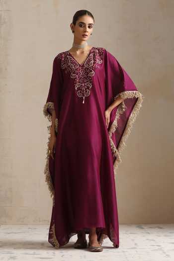 Shikha Mehta Aubergine Blossom Embroidered Kaftan 