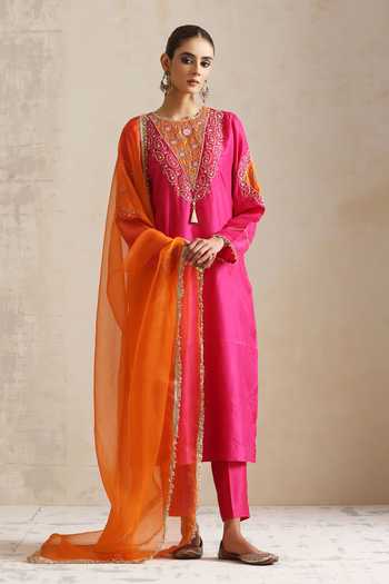 Shikha Mehta Pink Paisley Bloom Embroidered Kurta Set 