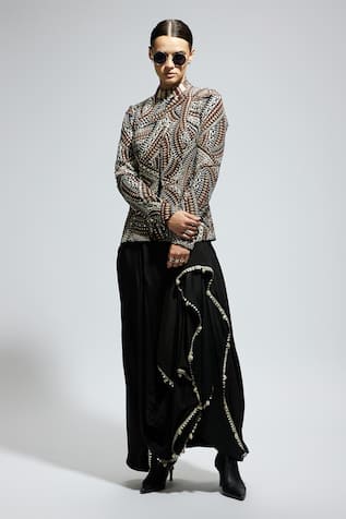 Sva By Sonam & Paras Modi Zentangle Sequin Embellished Jacket & Skirt Set 