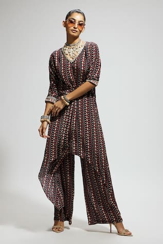 Sva By Sonam & Paras Modi Asymmetric Boho Print Tunic & Pant Set 