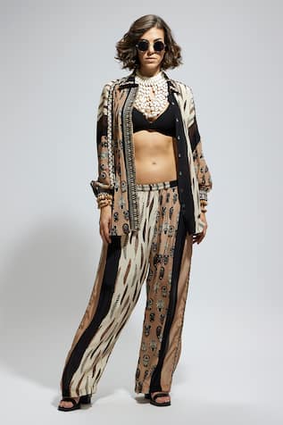 Sva By Sonam & Paras Modi Multi Color Printed Embroidered Shirt & Pant Set 