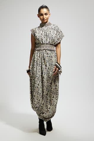 Sva By Sonam & Paras Modi Fleur Print Draped Cowl Dress 
