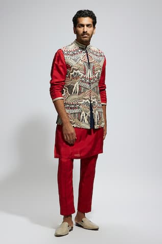 Abstract Embroidered Bundi & Kurta Set 