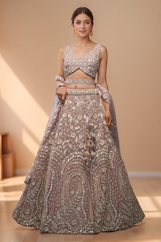 Samyukta Singhania Floral Thread Embroidered Lehenga Set 