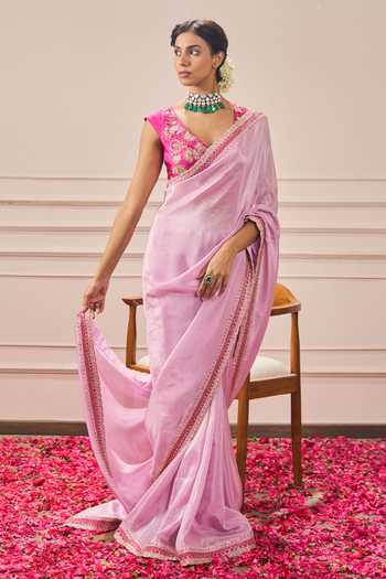 Issa Studio By Chetana & Swathi Blush Pink Floral Embroidered Saree Set 
