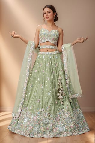 Samyukta Singhania Floral Bloom Applique Embroidered Lehenga Set 