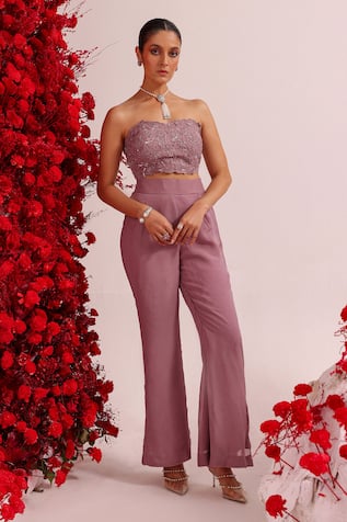 Label Moni K Resham Cutwork Embroidered Blouse & Pant Set 