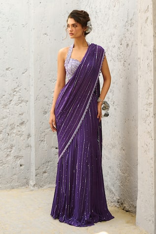Chamee and Palak Embroidered Pre-Stitched Lehenga Saree & Blouse 