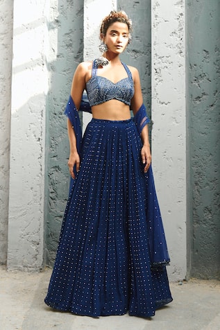 Chamee and Palak Stella Embroidered Ruched Lehenga Set 