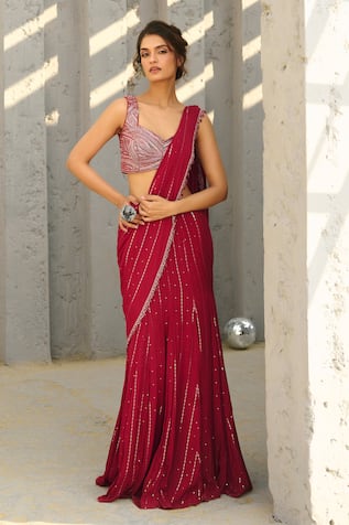 Chamee and Palak Halley Sequin Work Pre-Stitched Lehenga Saree With Blouse 