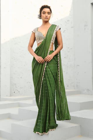 Chamee and Palak Juliet Sequin Embellished Pre-Stitched Saree With Blouse 