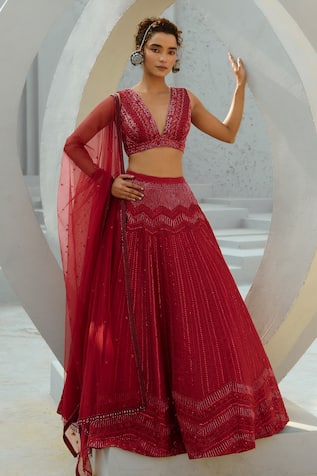 Chamee and Palak Tonal Geometric Embellished Lehenga Set 