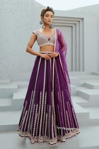 Chamee and Palak Juliet Floral Linear Embroidered Lehenga Set 