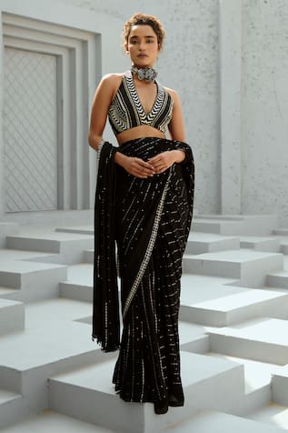 Chamee and Palak Galaxy Embellished Pre-Draped Saree With Blouse 