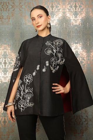 Tanu Malhotra Fleur Mirror Embroidered Cape 