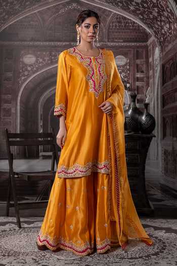 Label Radini Kashmiri Tila Embroidered Yellow Kurta Set 