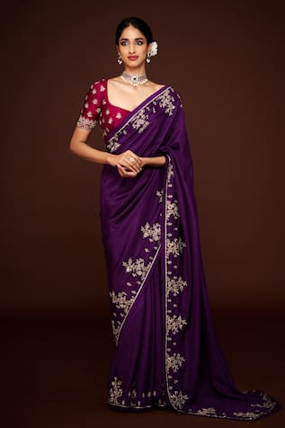 Issa Studio By Chetana & Swathi Purple Embroidered Silk Saree Set 