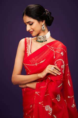 Issa Studio By Chetana & Swathi Chilli Red Zari Embroidered Blouse 