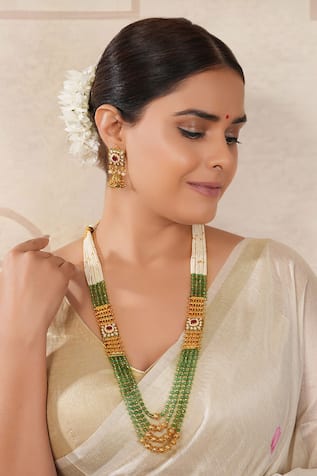 Gold Beaded Layered Necklace Set 