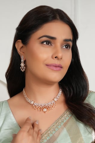 SMARS JEWELRY Floral Cubic Zirconia Necklace Set 