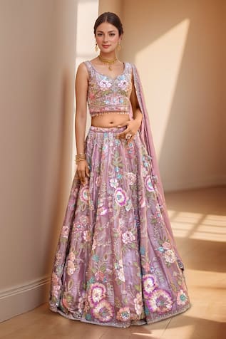 Samyukta Singhania Floral Blossom Embroidered Lehenga Set 