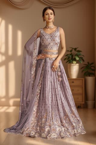 Samyukta Singhania Zari Flower Vine Embroidered Lehenga Set 