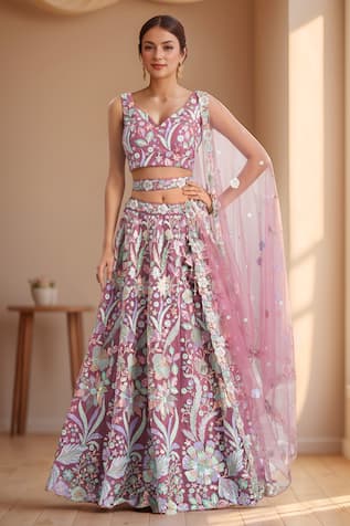 Samyukta Singhania Floral Thread Embroidered Lehenga Set 